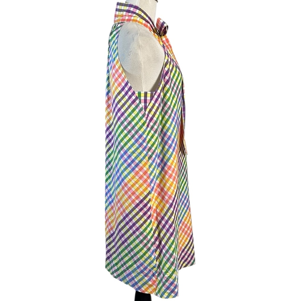 J.Crew Tie Neck Rainbow Gingham Dress Size 8 Plaid Preppy Bow Summer - Picture 11 of 16
